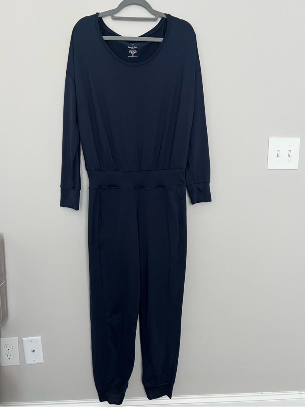 Sweaty Betty Women Jumpsuit Navy Blue Long Sleeve Boat Neck Pockets Size M